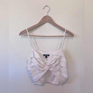Express Front Twist Satin Crop Cami in Ivory Size M